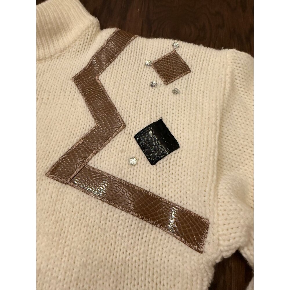 Girls 80s Maggie Lawrence Collection Cream Knit Sweater Geometric‎ Rhinestones L - Picture 5 of 11